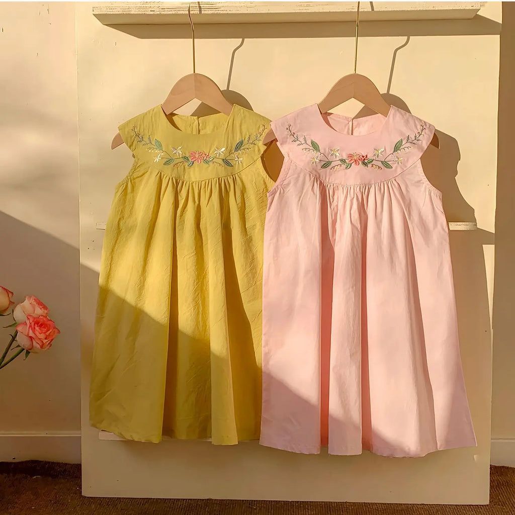 2 To 7 Years Old Flower Embroidery Princess Dress for Girls Summer New Korean Version Sleeveless Children's Casual Dresses