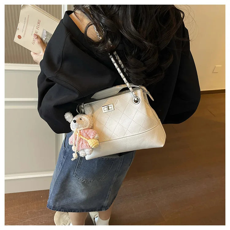 Korean Style Casual Women's Large Capacity Simple Tote Bag Fashion Trendy Underarm Leisure Handbag Daily Match PU Material
