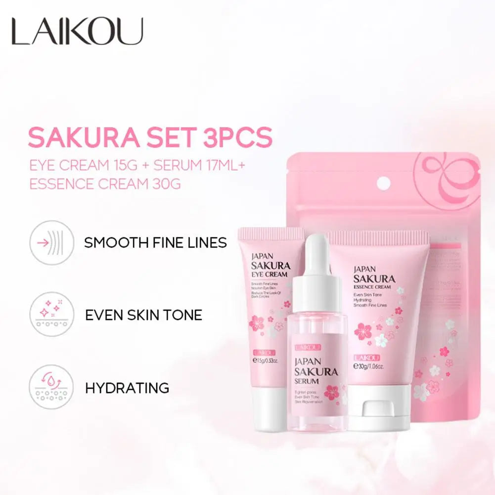 LAIKOU Sakura Skin Care Set - Facial Cleanser, Toner, Serum, Cream