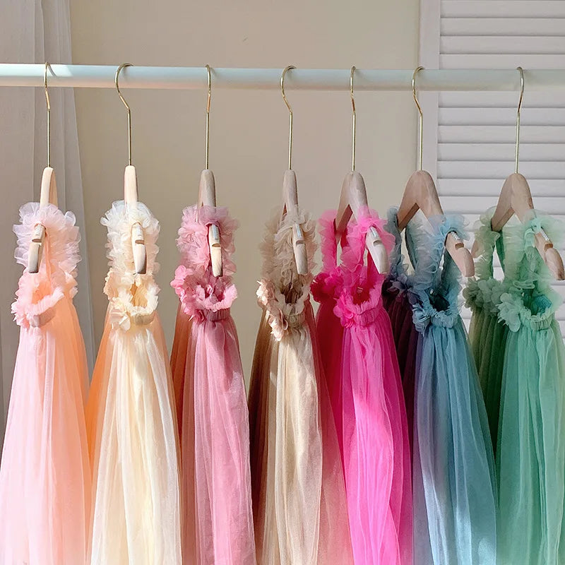 Kids Sweet Mesh Dress 1-6T Summer Children Mesh Tulle Princess Slip Tutu Dresses Girls 6 Colors 3D Flower Mermaid Birthday Dress