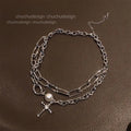 Chain Around The Neck Cross Necklace For Women'S Pendant Vintage Multilayer Fashion Jewelry Hip-Hop Gothic Style Clavicle Chokers