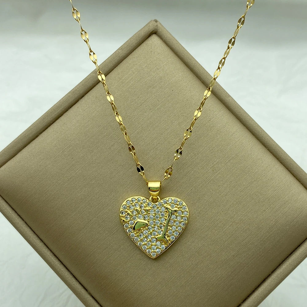 18K Gold Plated Stainless Steel Necklace for Women Copper Pendant Necklace Gold Plated Heart Butterfly Zircon Jewelry
