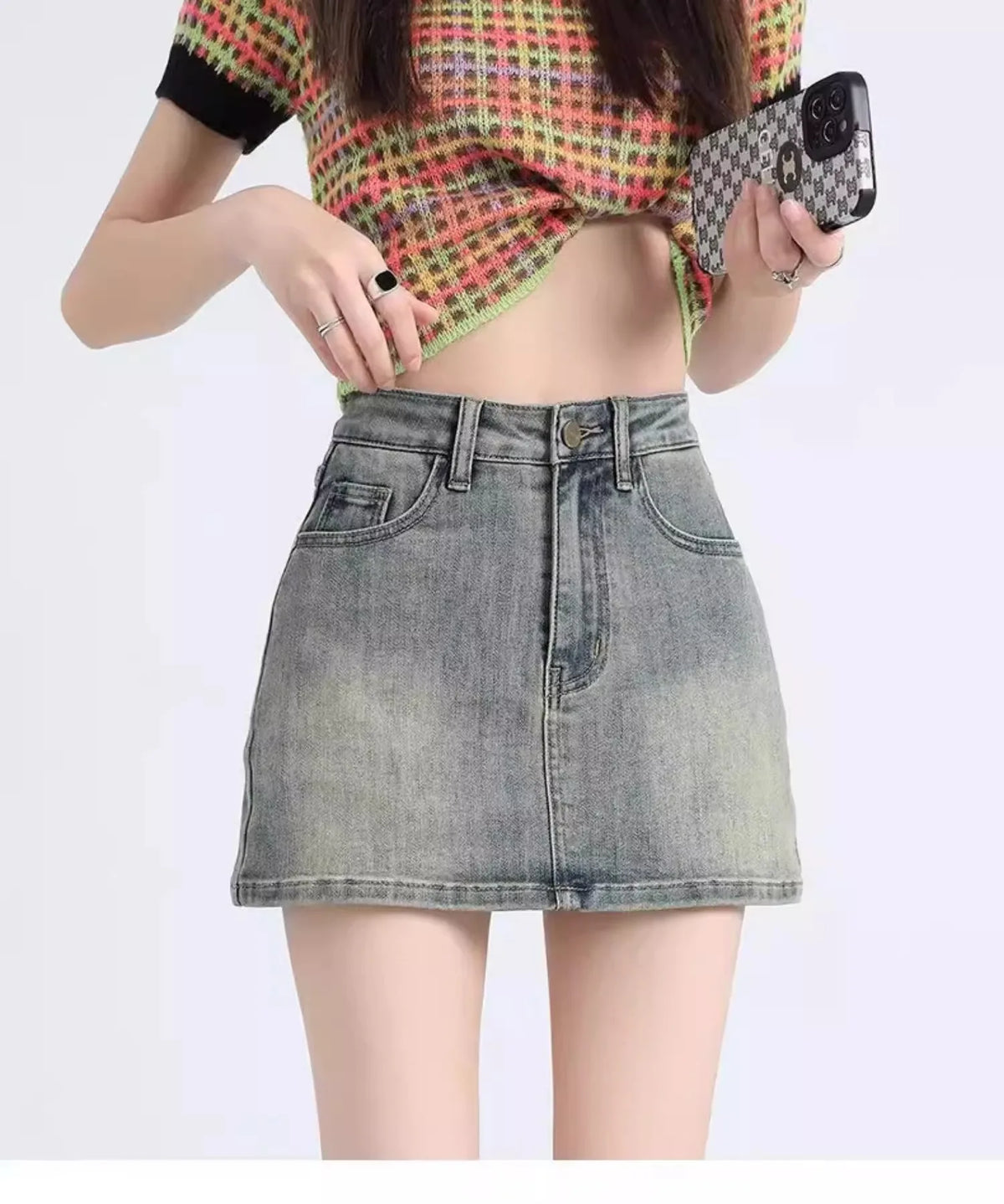 Sexy Retro High Waist Denim  Skirt Women's Anti-Light Versatile Slimming American Hot Girl f-length Summer Skirt