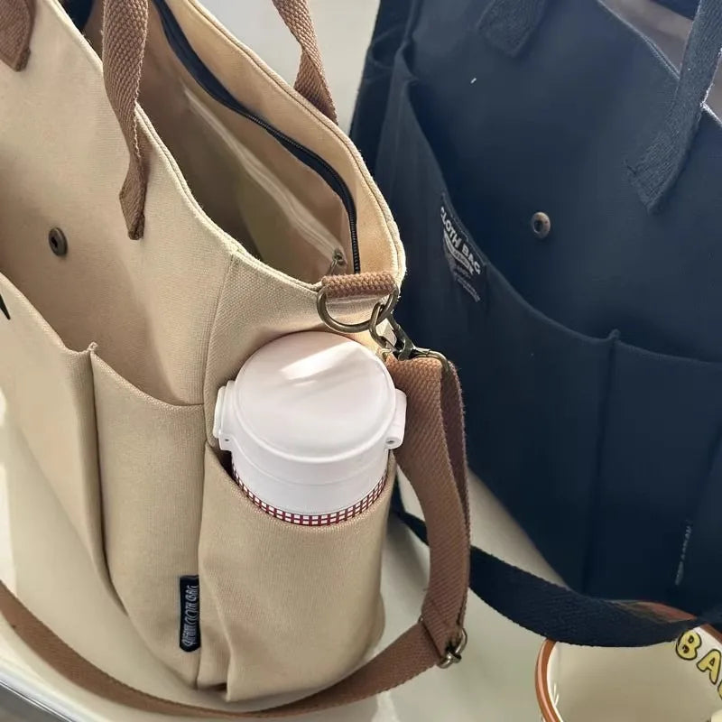 Canvas Ladies Bag Simple Student Large Capacity Horizontal Commuter Shoulder Slanting Portable Handbag