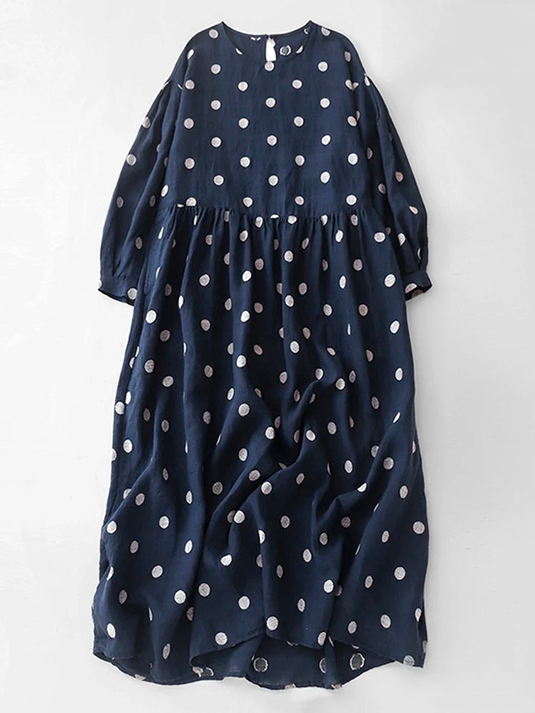 Cotton Vintage Polka Dot Dresses For Women New Korean Long Sleeve Loose Casual Dress Vestidos Elegant Clothes Spring Autumn 2026