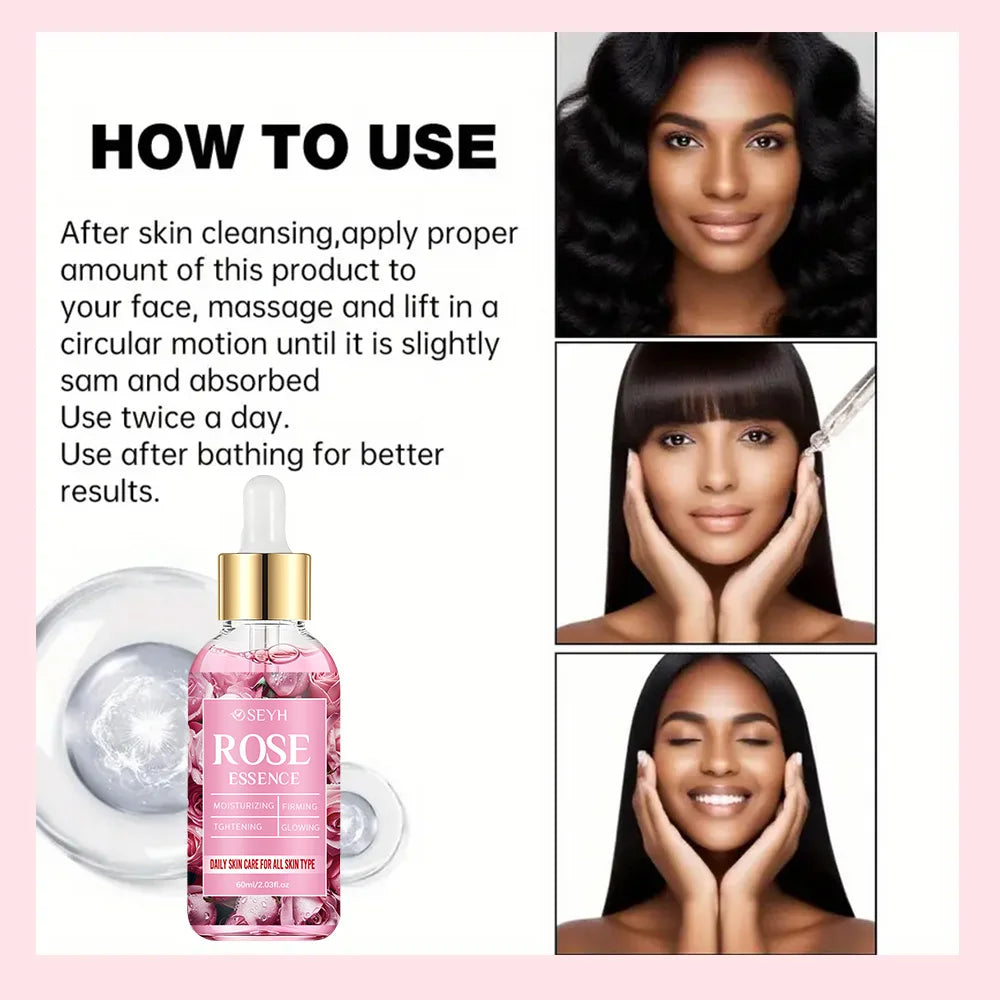 SEYH Rose Hydrating Essence 40ml/60ml - Day And Night Plant Extracts with Aloe Vera Rose Ceramides Retinol Peptides for Elastic