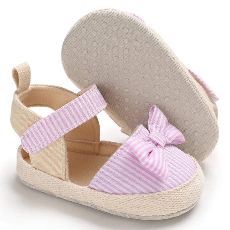 Summer Girl Baby Casual Sandals Soft Sole Comfortable Lightweight Walking Shoes Bow Canvas Baby Shoes