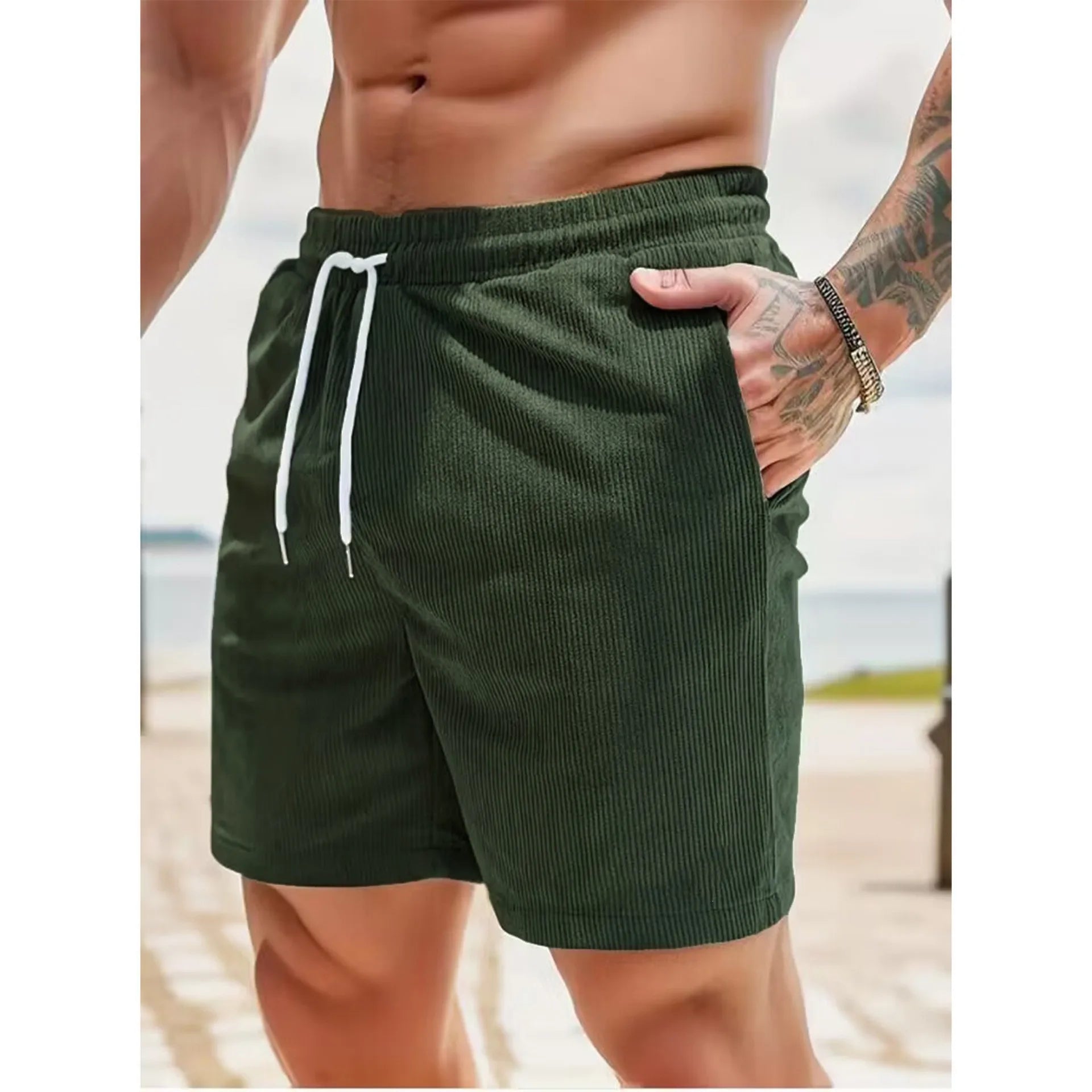 Men's Retro Corduroy Casual Shorts Men Fashion Solid Sweatpants Harajuku Corduroy Short Pants New Men Clothing Roupas