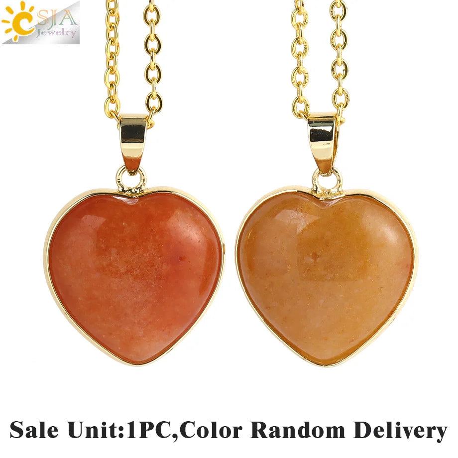 Csja Collar Corazón de Cristal para Mujer, Curativo, Cuarzo Rosa, Amatista, Colgante de Piedra Natural