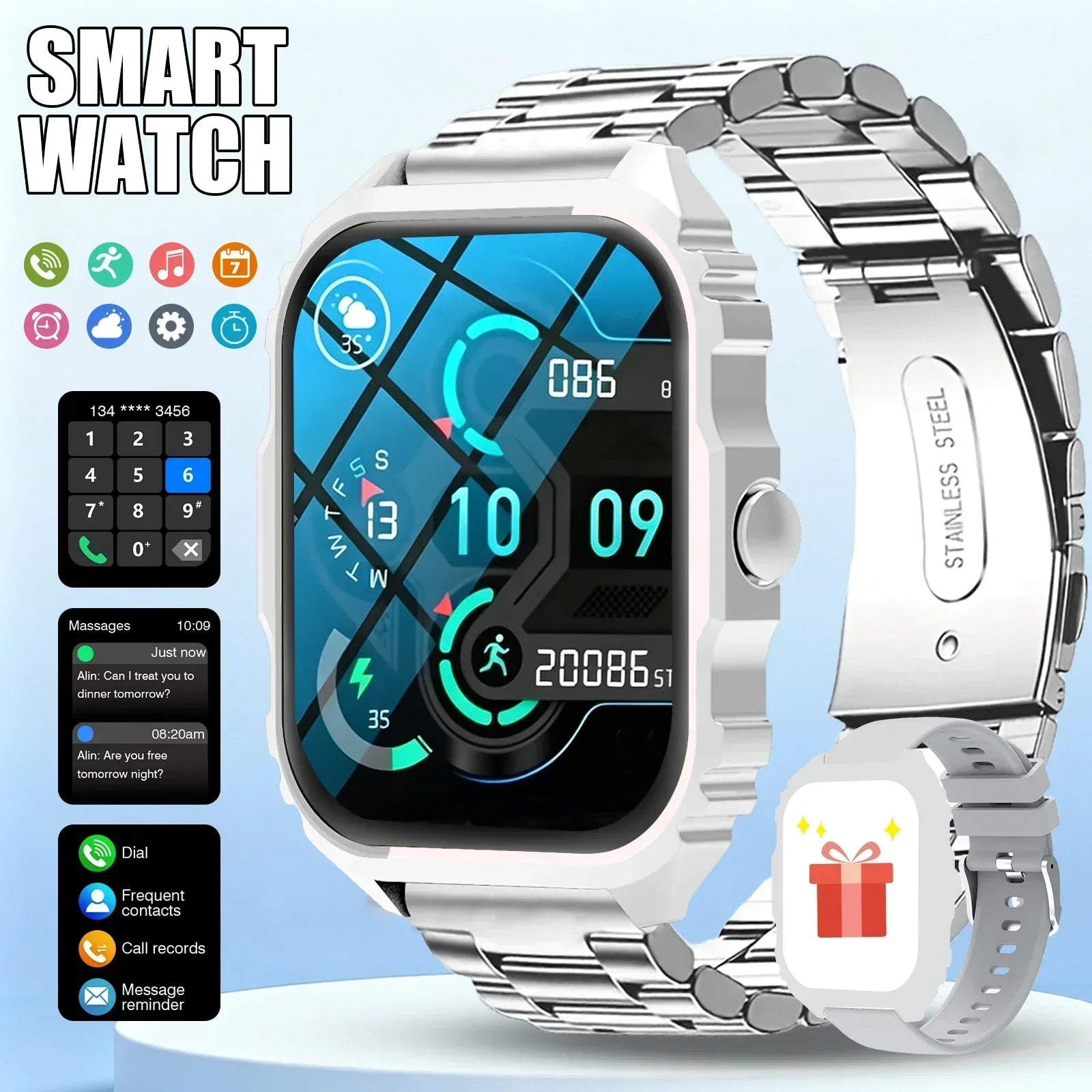 New Smart Watch 1.84 Inch HD Full Touch Screen Display Wireless Call,Answer Phone Watch,Multiple Sports Modes Outdoor Information Reminder Weather Display Music Control Photo Control, Suitable for Iphone & Android