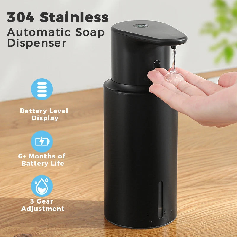 Dispensador de jabón de cocina de 480 ml con sensor automático, máquina de desinfectante de manos, dispensador de jabón eléctrico inteligente para gel de baño, acero inoxidable 304