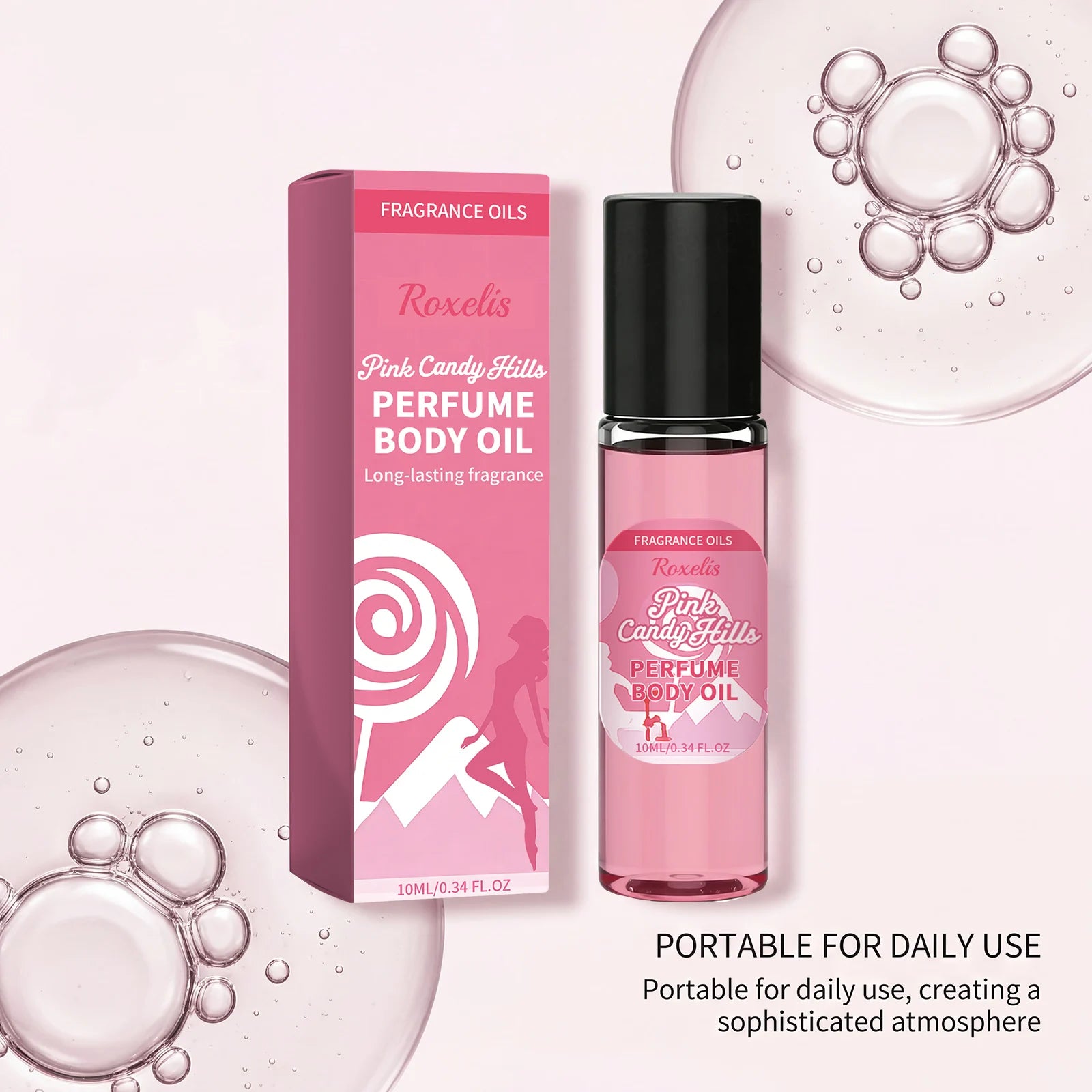 Pink Candy Scented Essential Oil, Pink Sugar Body Moisturizing Cream, Lightly Fragrant, Convenient Daily Essential Oil