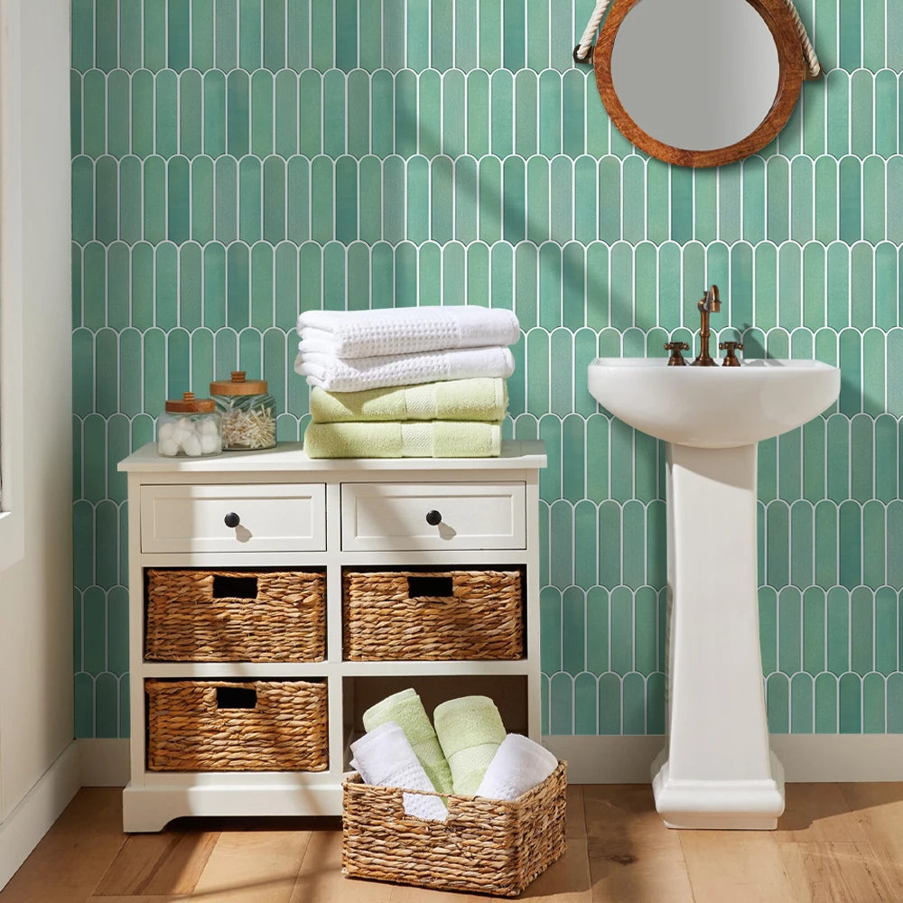 1/10pcs 3D Fish Scale Tile Sticker, Self-adhesive 3D Green Tile Backsplash for Kitchen Bathroom, Water Mold Resistant, 30x30cm