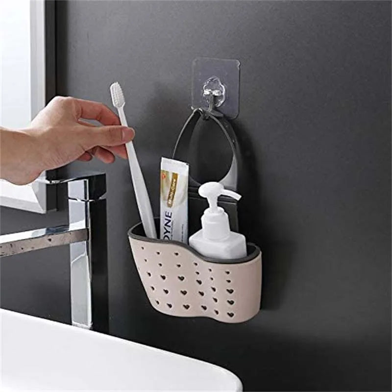 Cesta Colgante Escurridor para Fregadero Ajustable Accesorios de Cocina Bolsa de Goma para Fregadero Estante para Jabón Esponja Soporte para Grifo para Baño 1PC