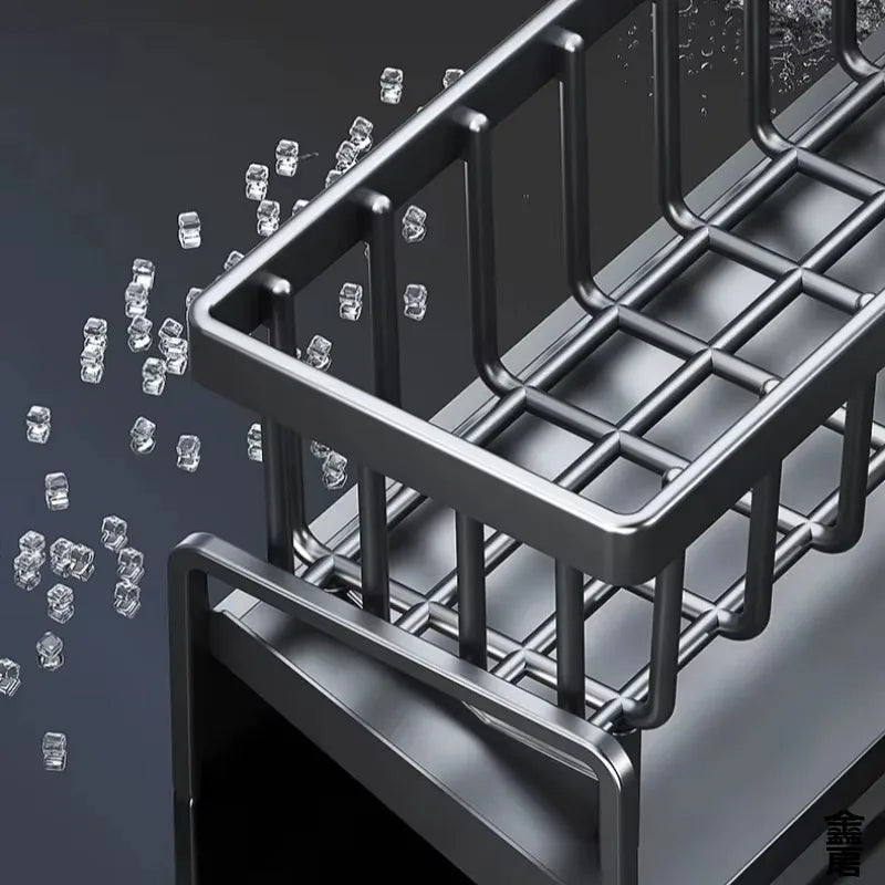 Estante compacto para especias montado en el grifo – Organizador de fregadero con escurridor – Almacenamiento de cocina que ahorra espacio para utensilios/accesorios
