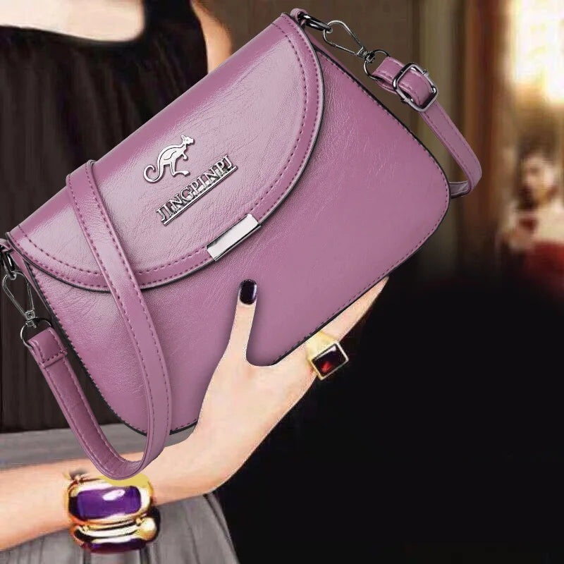 Soft Faux Leather Crossbody Bag, Metal Kangaroo Logo Mini Shoulder Purse, Adjustable Thin Strap Messenger Handbag for Women