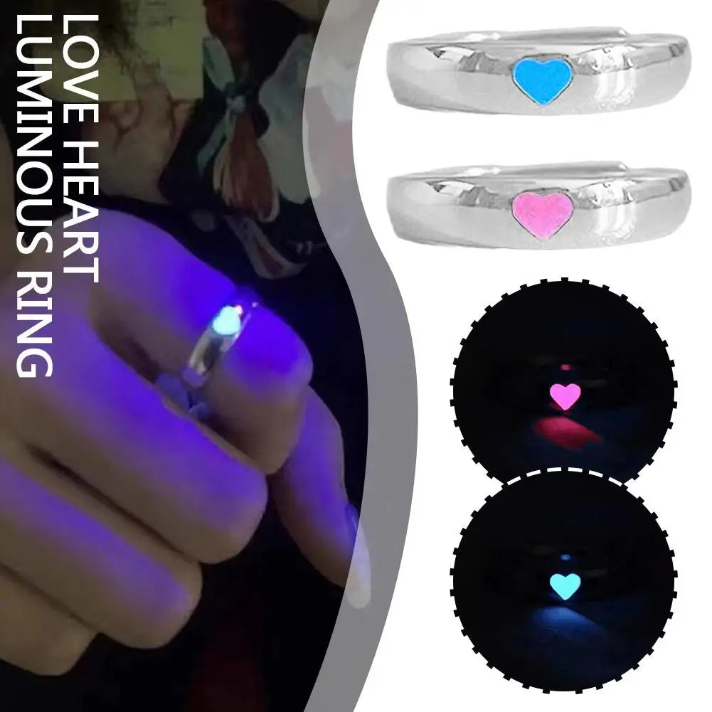 Adjustable Punk Noctilucent Cute Star Heart Love Rings Luminous Glow In The Dark for Men Women Lover Gifts Halloween Party