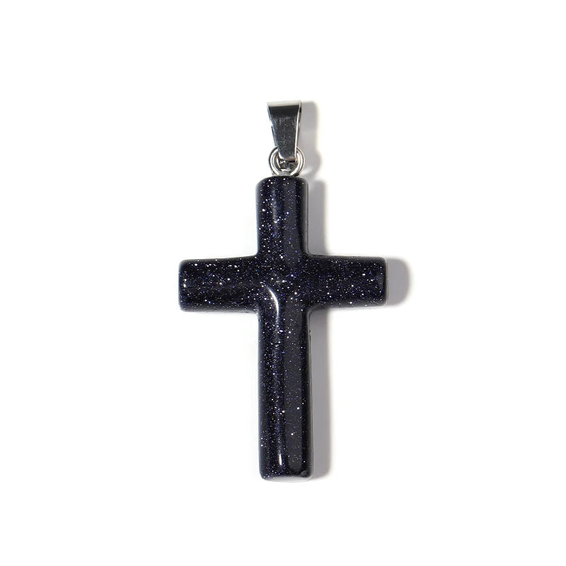 Natural Stone Cross Charm With Metal Loop Tiger Eye Opal Jewelry Prayer Pendant Necklace Making Accessories Diy Components