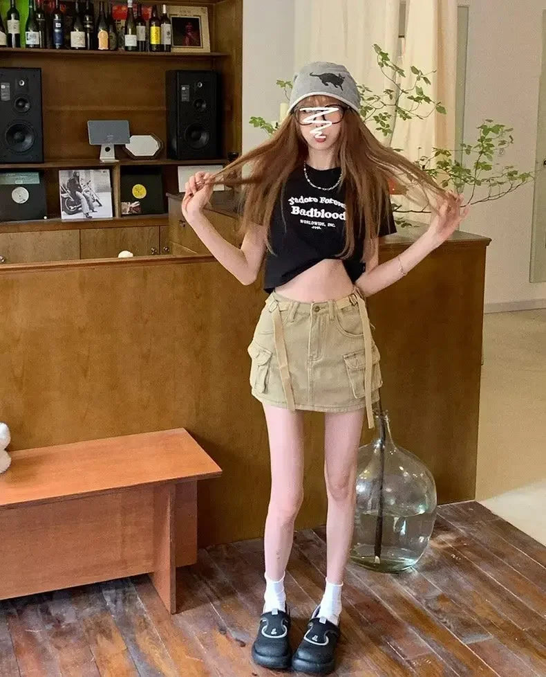 High-Waisted Mini Dress Denim Skirt Women's Summer Workwear A- Line Bodycon Skirt Trendy Semi-Pants Skirt