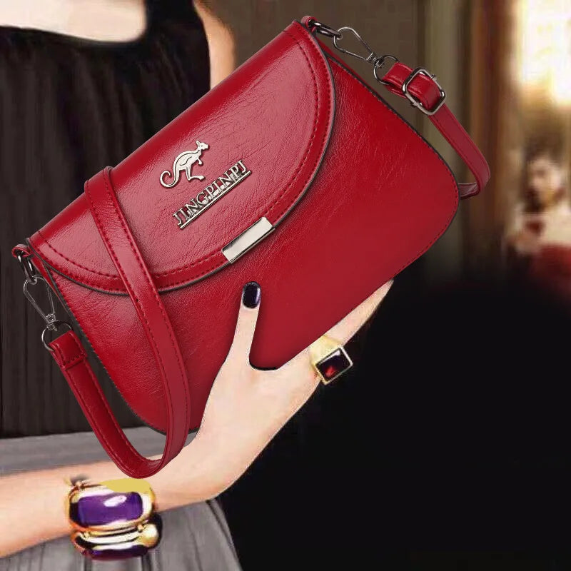 Soft Faux Leather Crossbody Bag, Metal Kangaroo Logo Mini Shoulder Purse, Adjustable Thin Strap Messenger Handbag for Women