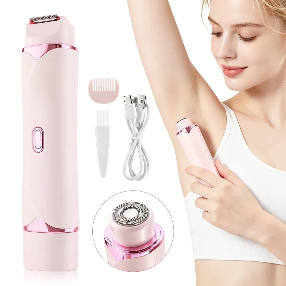 2 in 1 Double Head Electric Shaver for Women Waterproof Wet & Dry Hair Razors Bikini Hair Trimmer Detachable Head Shaver