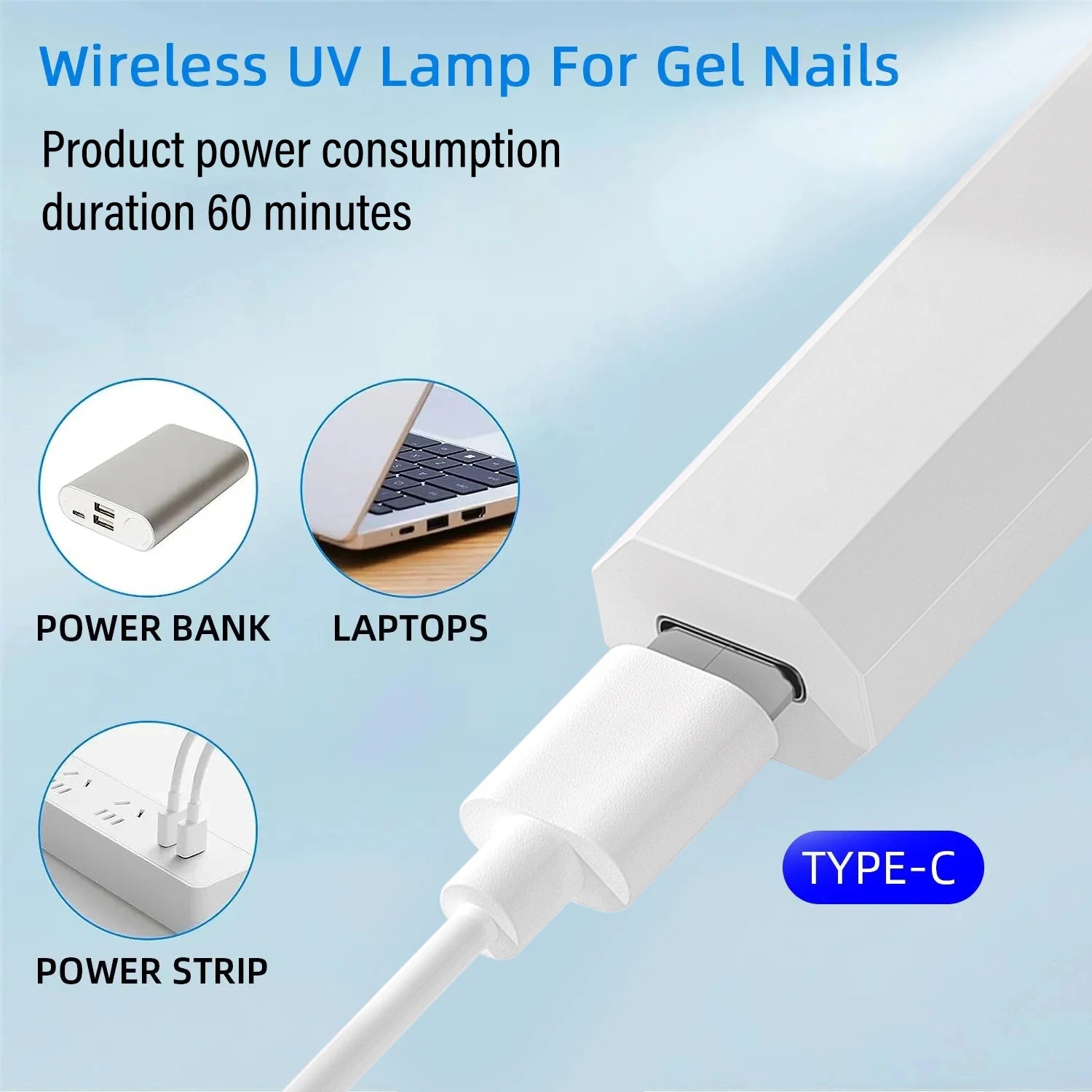 YIKOOLIN Portable Rechargeable UV LED Nail Dryer Mini Gel Polish Curing Lamp 2 Timing Modes USB Charging Manicure Tool Home Use