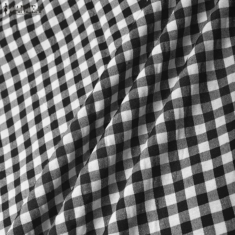 ZANZEA Women's Vintage Gingham Short Sleeves Dresses O-Neck Knee-Length Dress 2026 Summer Daily Casual Commute Robes Femme