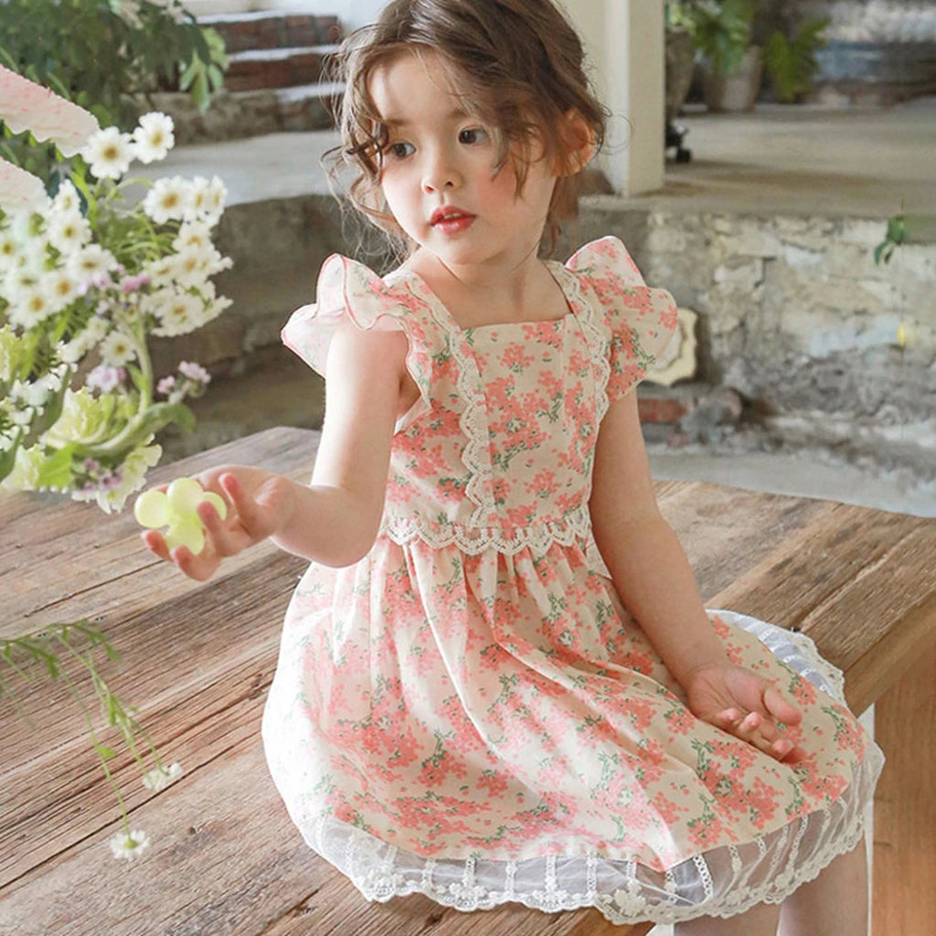 Korean Summer 2026 Girls' Dress Elegantly Floral Backless Children's Clothing Korean Style Kids' Fashion Available Now