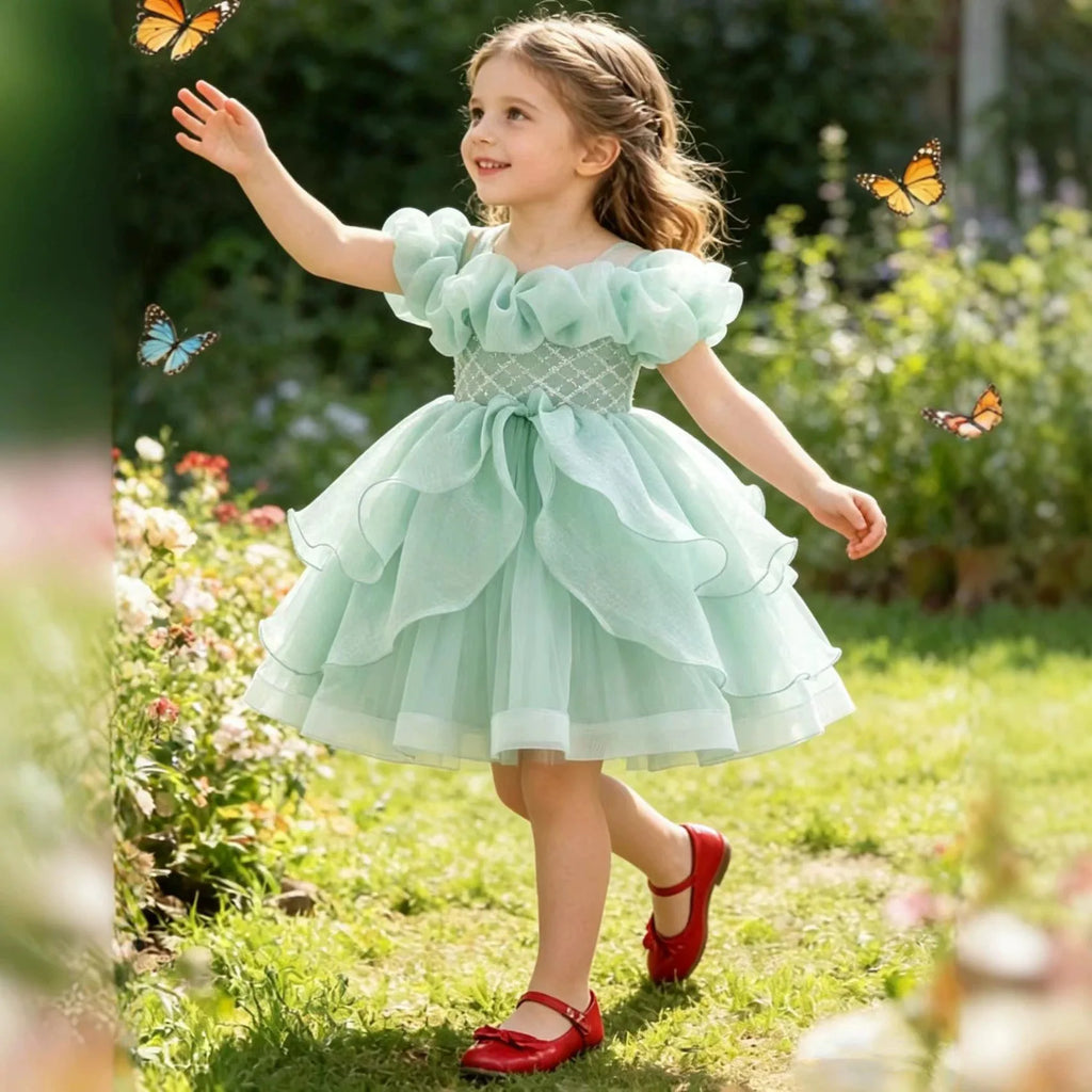 HETISO New Kids Girl Princess Dress Baby First Communion Ceremony Wedding Party Ball Gown Sequined Layered Tutu Clothes