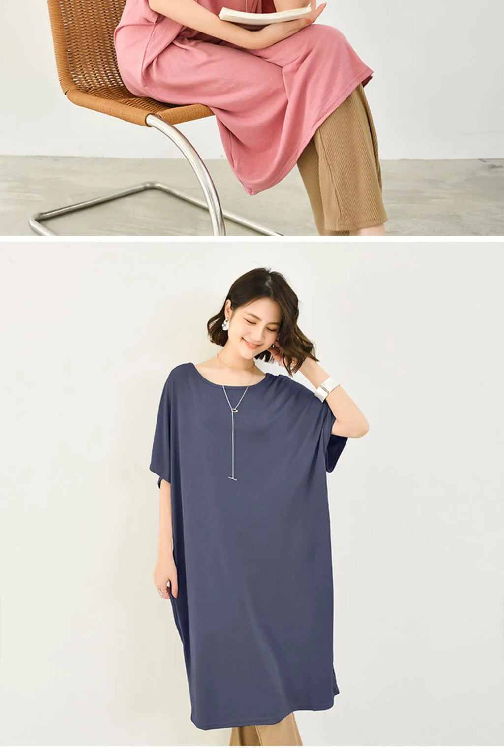 Modal plus Size Loose Short Sleeve Dress Women Summer Thin Casual Home Dress Sleep Dress round Neck A-Line Skirt H-Shape