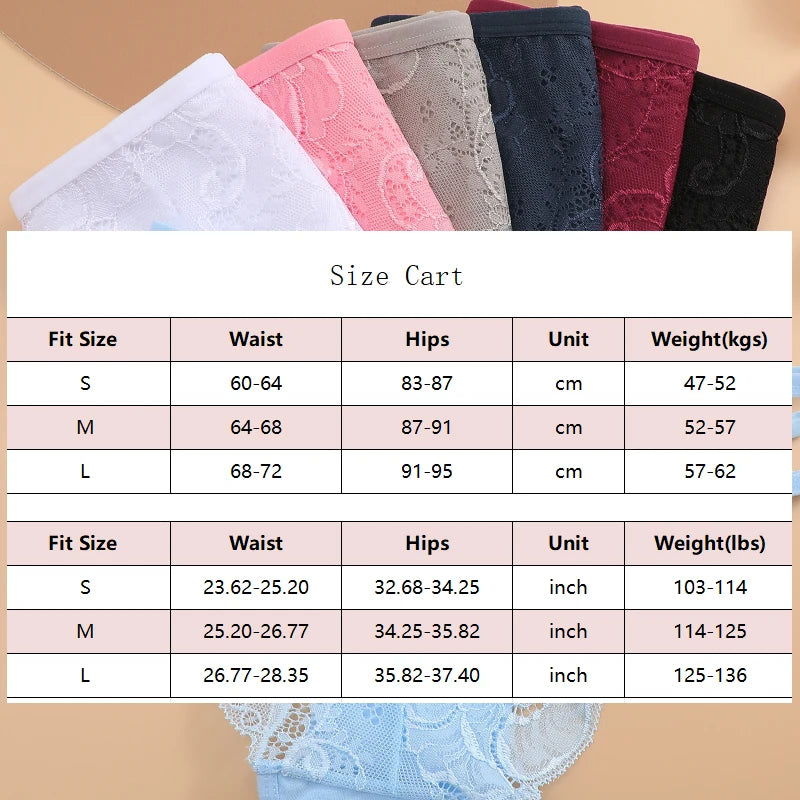 3Pc/Set Women'S'S Sexy Floral Lace Panties Low Rise Hollow Out Briefs Transparent Underwear Female Elastic Straps Soft Lingerie