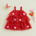 1-9Y Cute Kids Girl Tulle Mesh Lace Dress Bow Front Heart Sleeveless Layered Tulle Dress Plush Heart Ball Cake Dress Costume