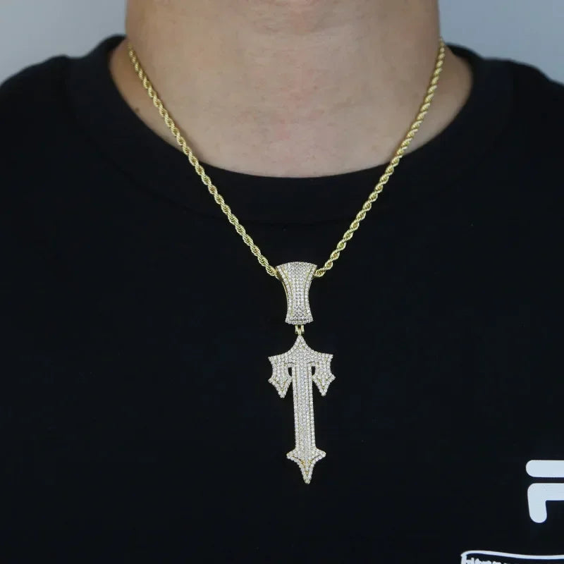14K Gold Long Lab Moissanite Cross Pendant Wedding Pendants Necklace For Women'S Men Hiphop Jewelry
