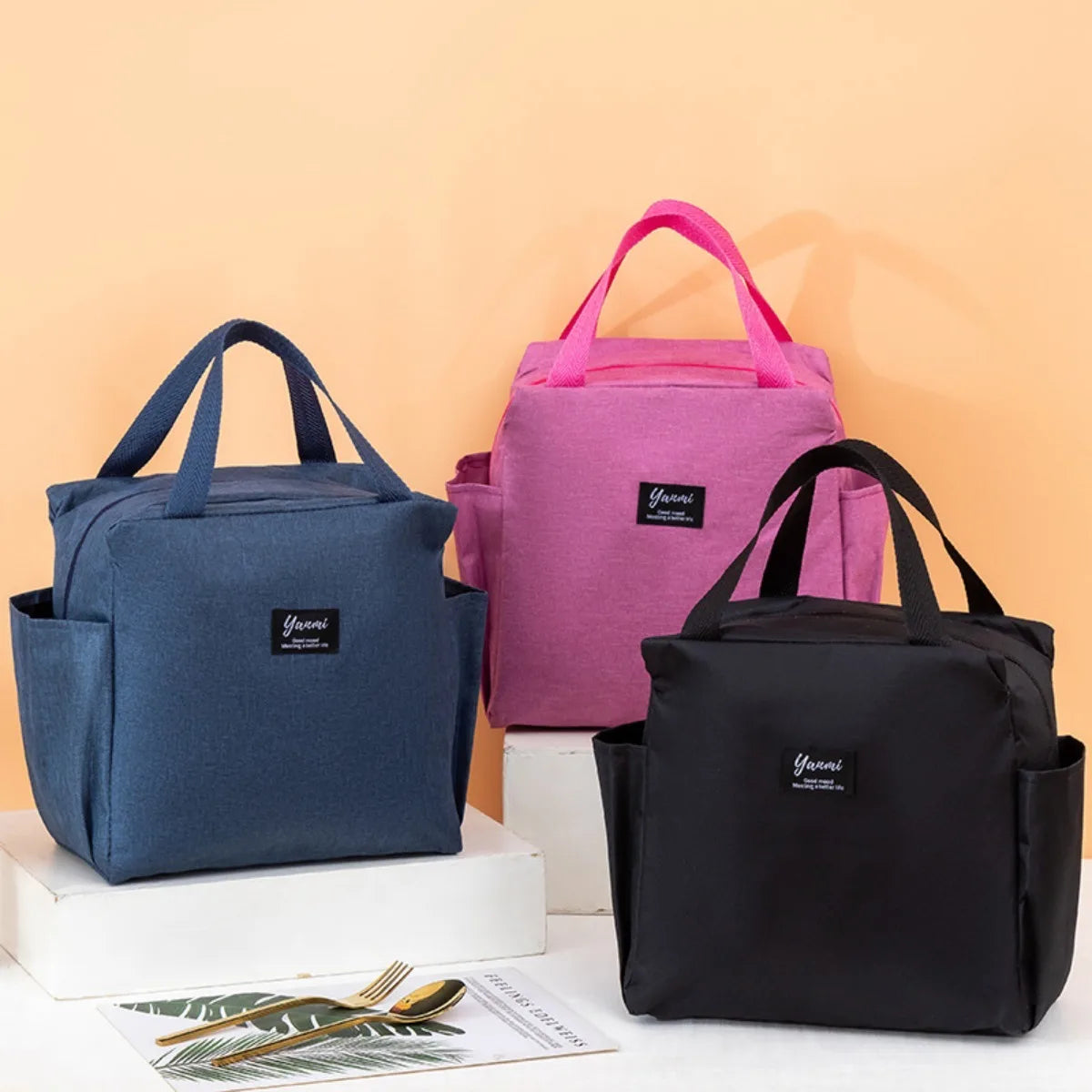 Bolsa de almuerzo portátil con doble bolsillo, lonchera térmica de lona, bolsa de almuerzo escolar, lonchera portátil, almacenamiento de alimentos para picnic
