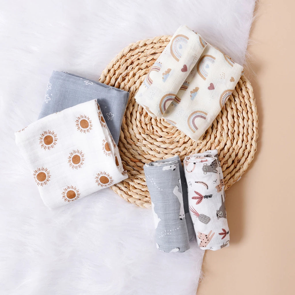 Kangobaby #My Soft Life# New 5pcs Set Multifunctional Baby Muslin Bib Newborn Blanket Breathable Child Scarf 60x60cm