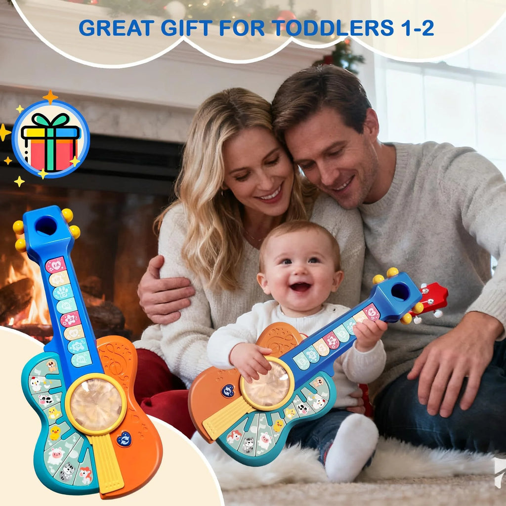 Children's Electronic Guitar, Baby Piano with Animal Sounds, Color Recognition,Lights & Melodies Educational Toy, Green Giraffe