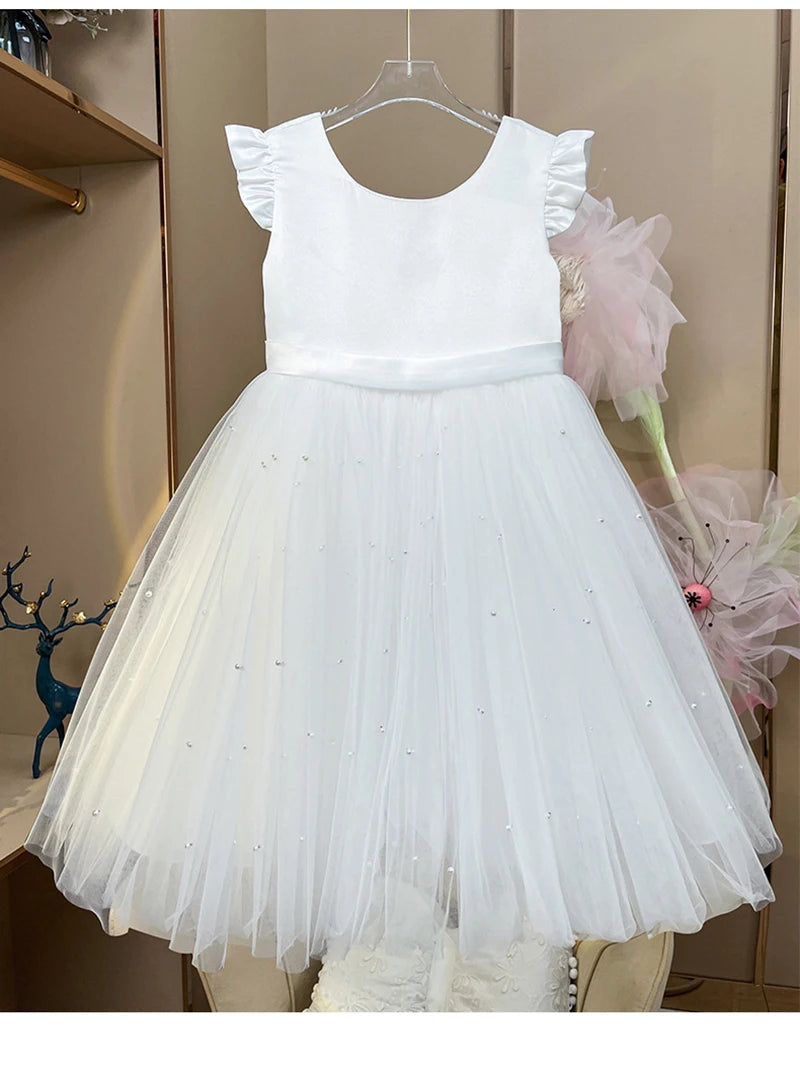 New Girls Puffy Dress Summer Tulle Fashion Little Princess Dress Piano Performance Costume Host Costume 2-10 Years Kids Clothes
