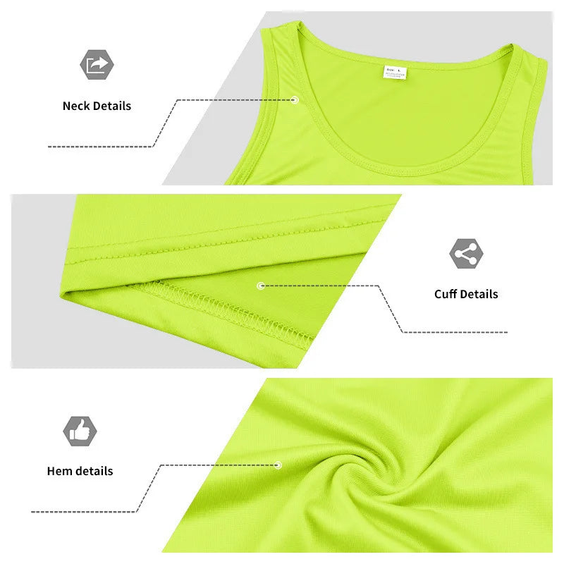 Men's Gym Sports Tank Top Muscle Aesthetic Dry Fast Workwear Polyester Fiber Summer Sport Fit Style Solid Color round Neck
