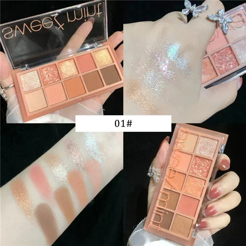 10-Color Eyeshadow Palette - Glitter Shimmer Matte Waterproof