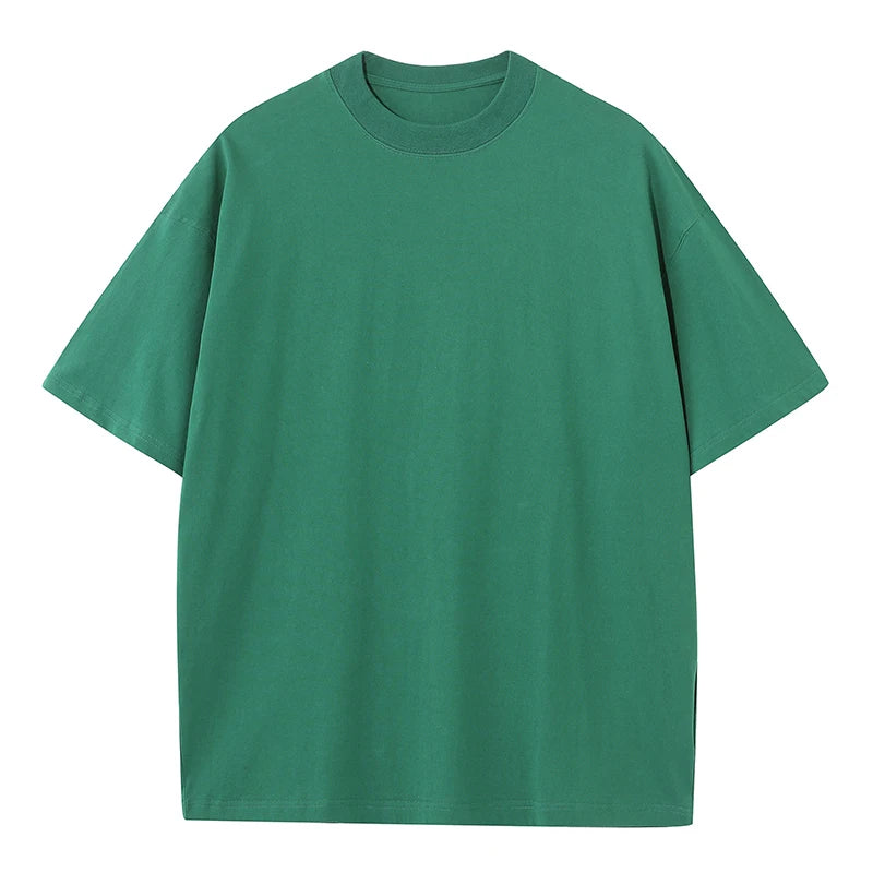 Mens Oversized 230Gsm Heavyweight Cotton T Shirt Short Sleeve Solid Colors Green White Black