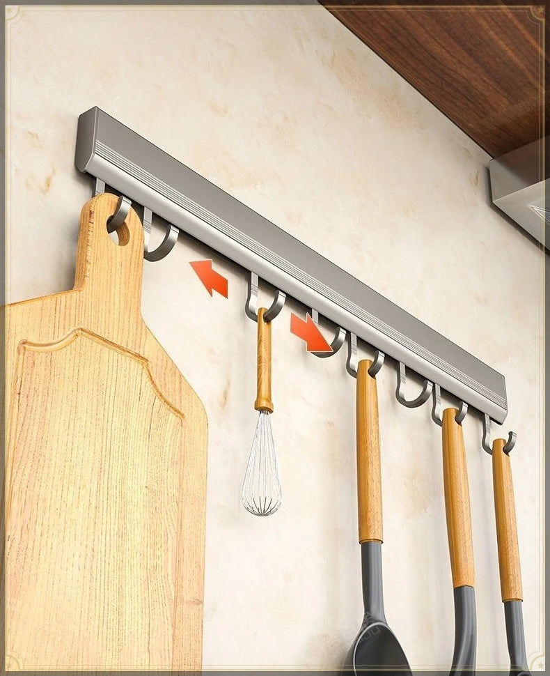 Gancho de cocina sin perforaciones, montaje en pared, organizador de almacenamiento de aluminio, fuerte capacidad de carga, soporte multifuncional para utensilios de cocina