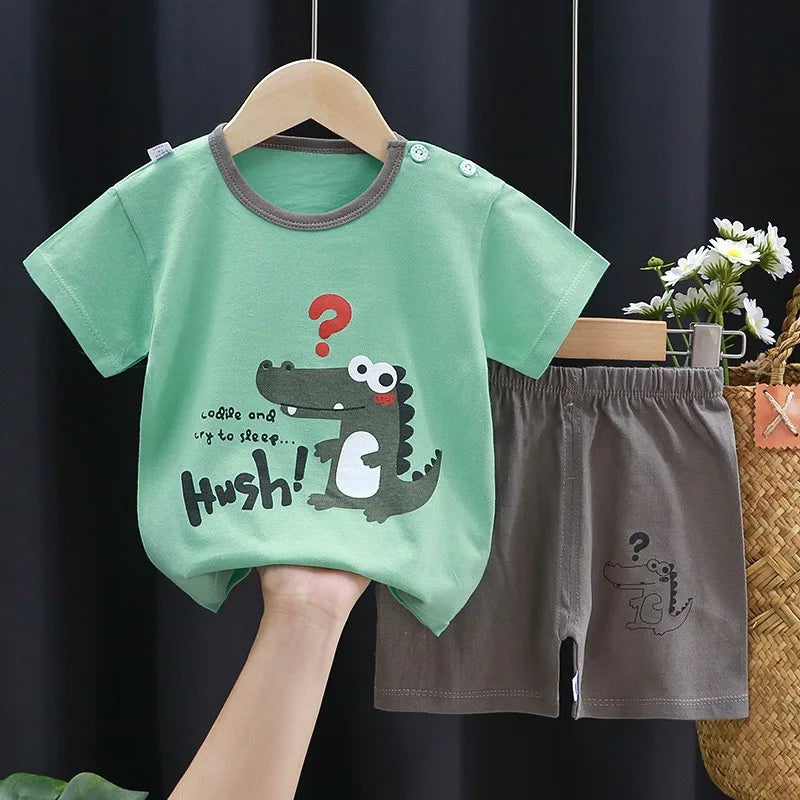 Kid Boy Summer Short Sleeves Tees+Stripe Shorts 2-piece Clothes Set Cartoon Zebra Print Soft Cotton Sports Casual Suit 1-6 Years