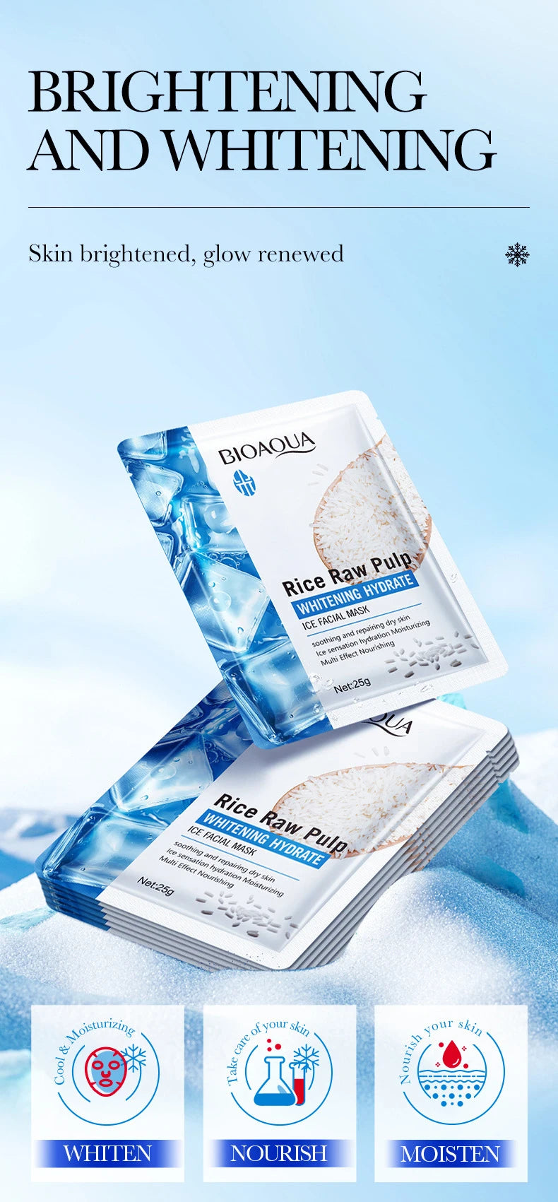 5pcs BIOAQUA Rice Raw Pulp Face Mask Hydrating Brightening Nourishing Moisturizing Ice Facial Masks Skin Care