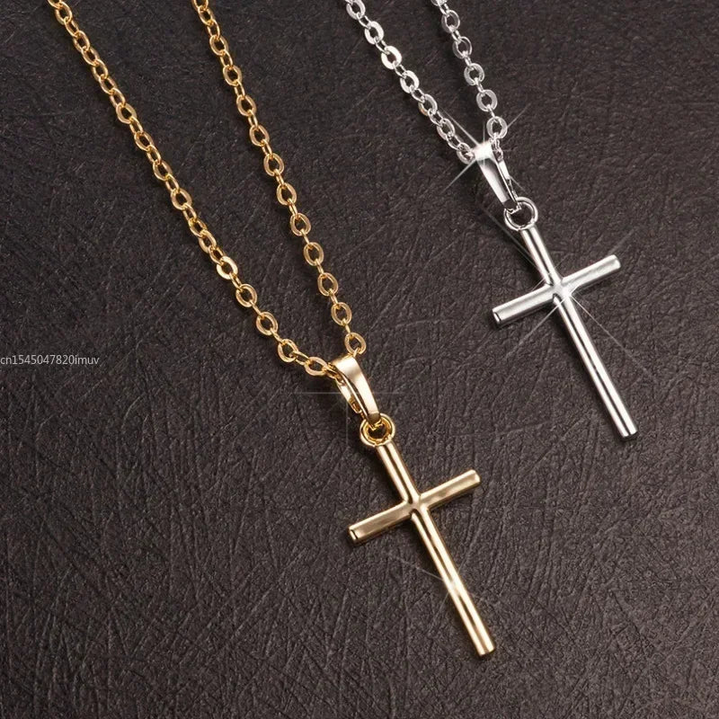 Luxury Zircon Cross Pendants Necklace Fashion Light Silver Color For Men Women'S Jewelry Chain Accessory