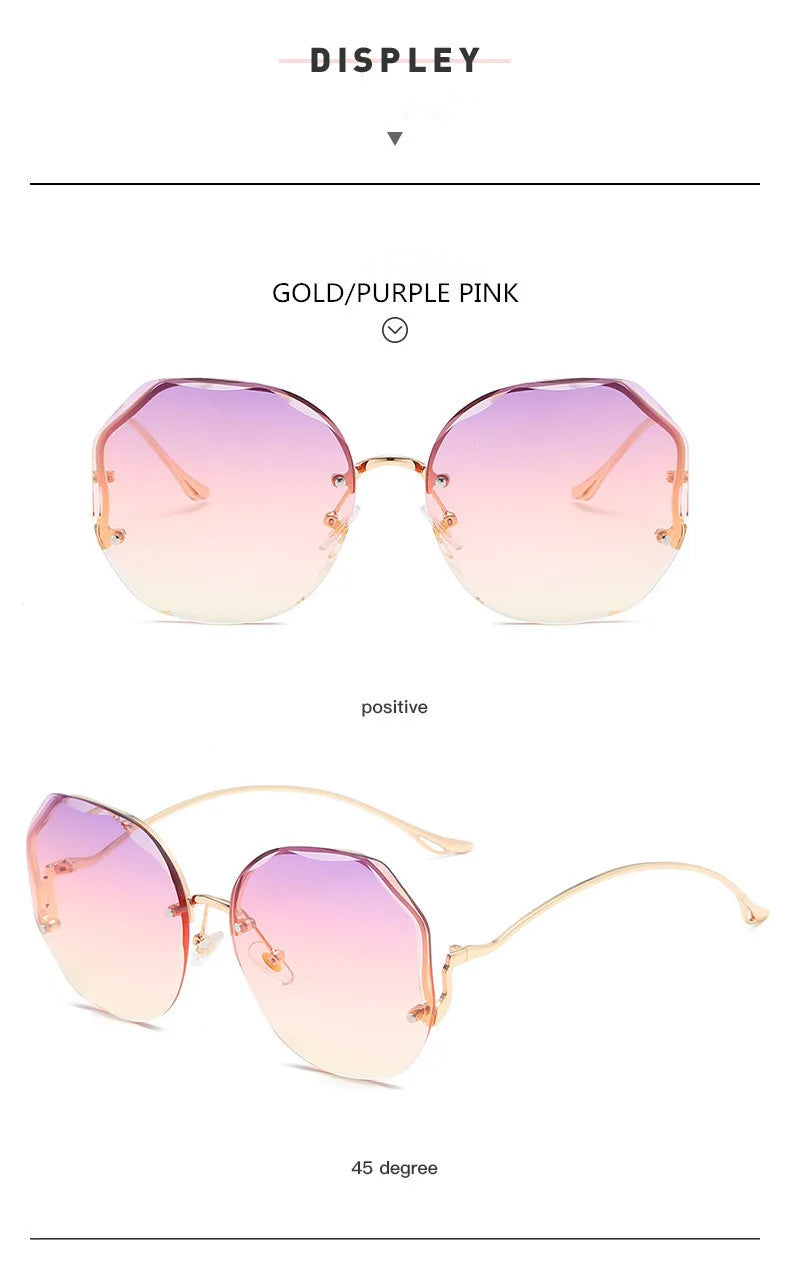 Rimless Sunglasses Polygon Fashion Popular Women Men Shades Big Frame Round Sun Glasses for Female Glasses Gradient Sunglasses