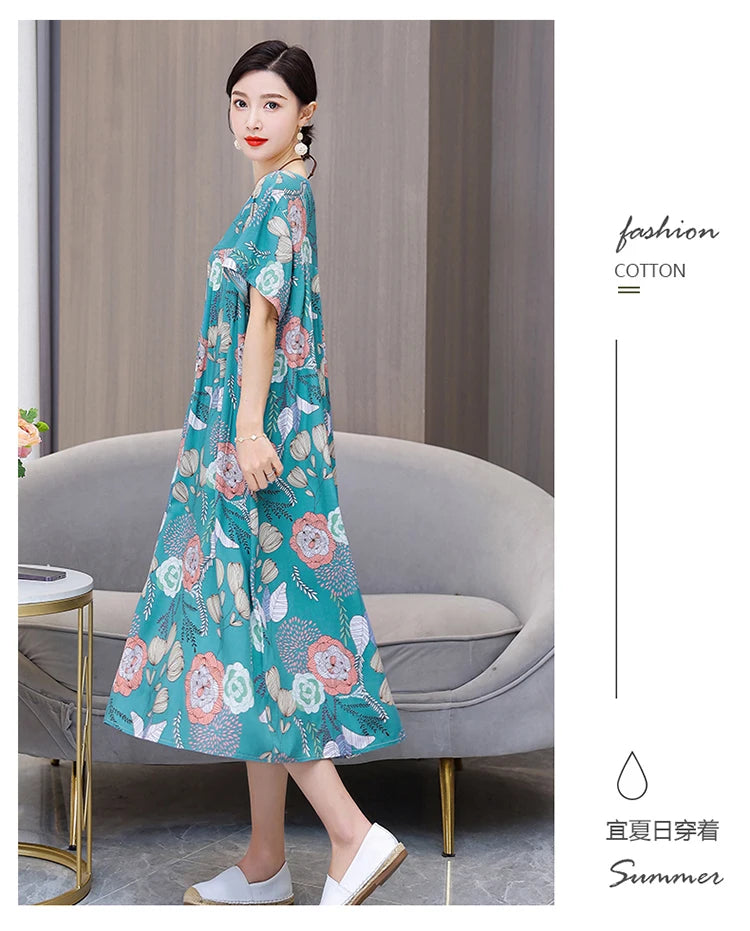 New Fashion Casual Summer Dress For Women Ladies O-Neck Print Short Sleeve Dress plus size Women Clothing