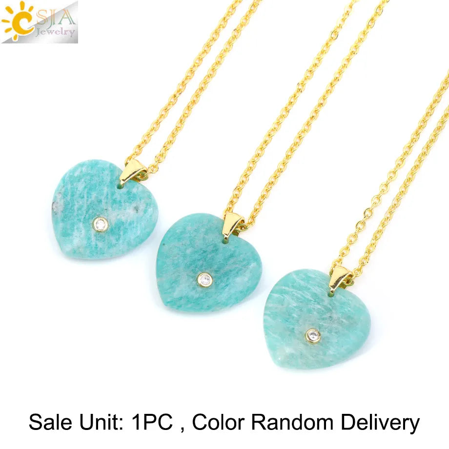 Csja Stainless Steel Heart Pendant Necklace With Natural Stone Amethyst Rose Quartz Crystal For Women DIY Jewelry Makers