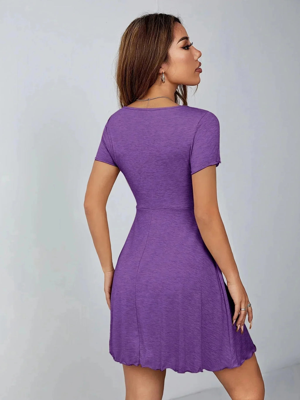 Women Summer V Neck Bow Tie Mini Dress Slim Fit Ruched High Waist Khaki Short Sleeve Bodycon Party Club Sundress Female Clothing