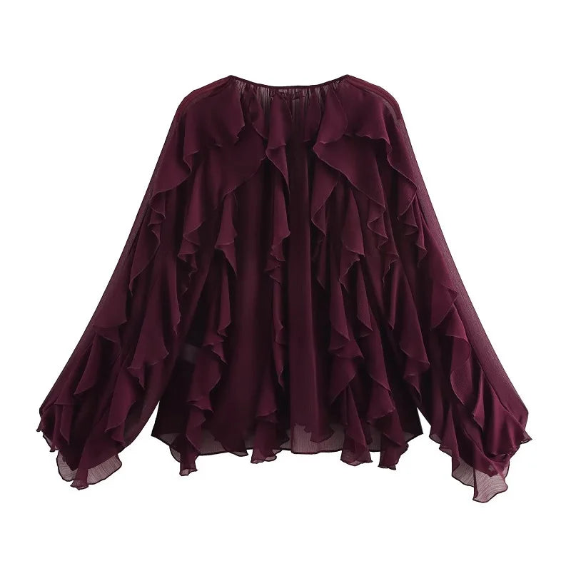 Woman 2026 Womens Blouses Semi Sheer Casual Blouses Woman Spring Fairy Shirts and Blouses for Lady Long Sleeve Tops