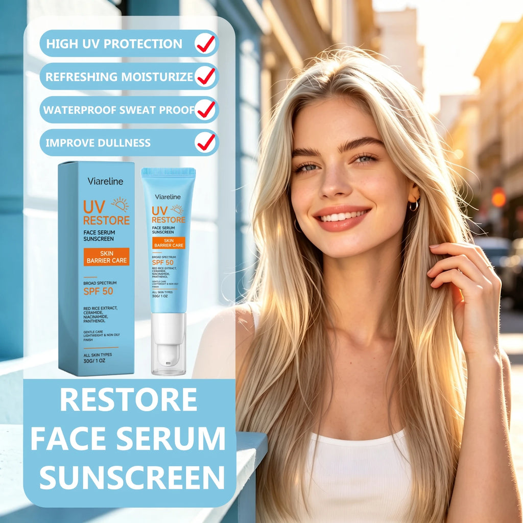 Face Sunscreen SPF 50 Niacinamide Ceramide Non Greasy Broad Spectrum Skin Barrier Protection All Skin Types Lightweight UV Serum
